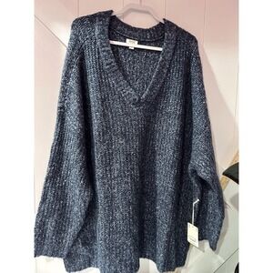 A N A Women's 2X V-neck Chenille Sweater NWT  Dark Blue Heathered Mix‎ Pullover
